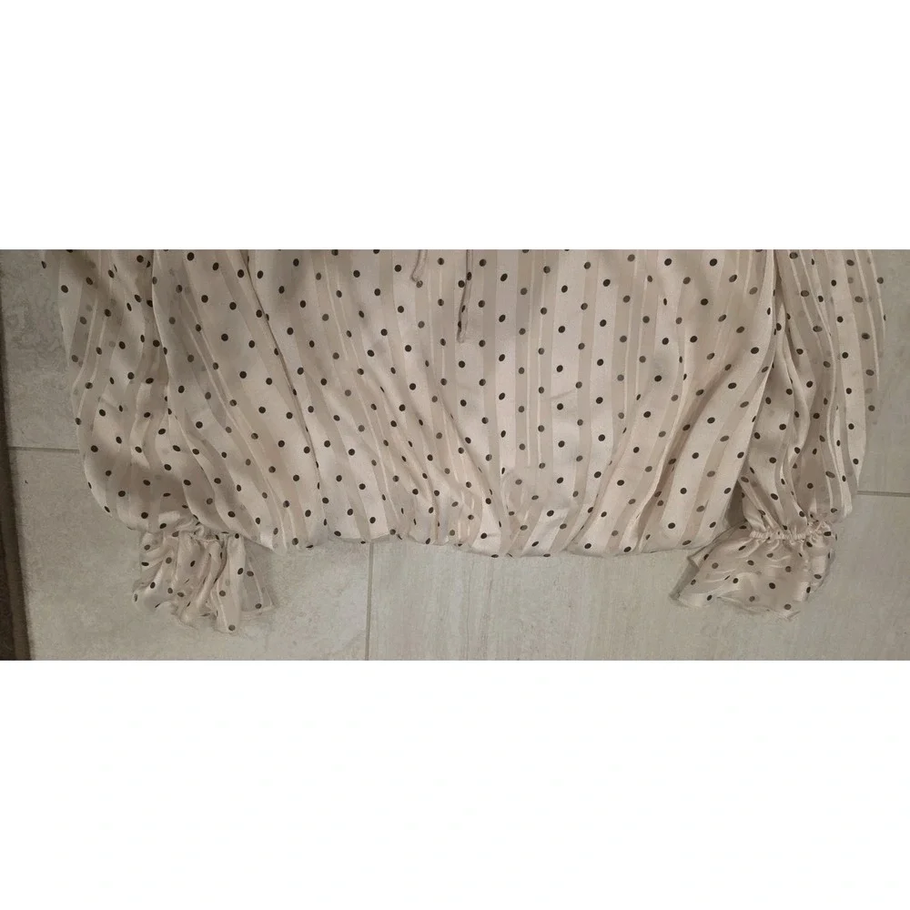 Adrianna Papell Cream Polka Dot Keyhole Ruffle Top Romantic Classic Boho RTL $89